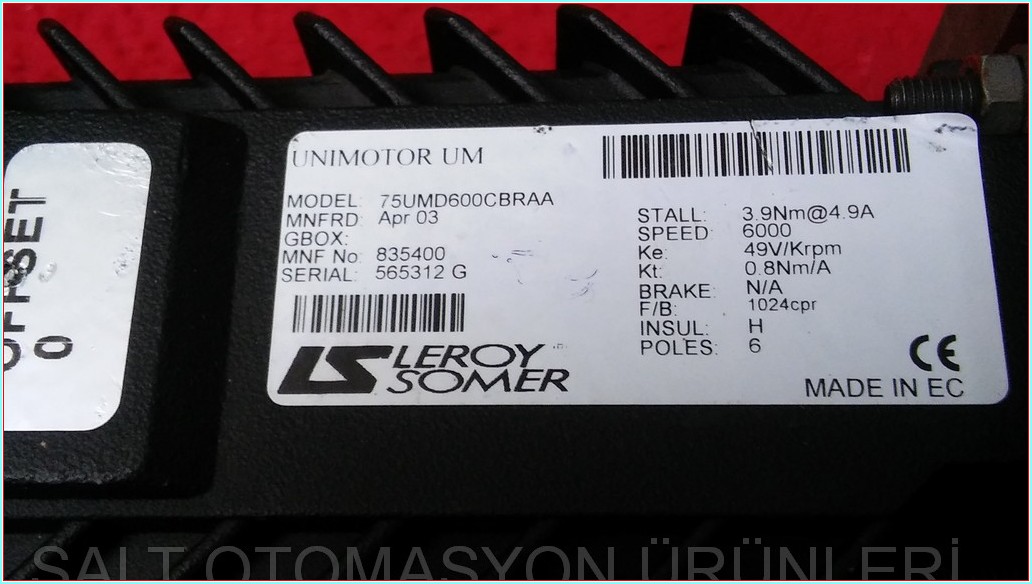 LEROY SOMER UNIMOTOR UM 75UMD600CBRAA CONTROL TECHNIQUES SERVO MOTOR