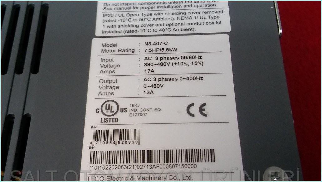 TECO N3-407-C 5,5KW N3 5,5KW 7,5HP SÜRÜCÜ HIZ KONTROL DRIVER