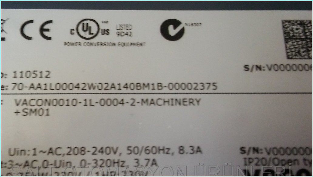 VACON VACON0010-1L-0004-2-MACHINERY 0,75KW SÜRÜCÜ HIZ KONTROL DRIVER