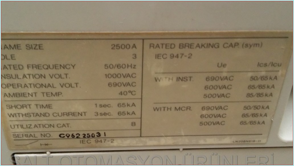 MITSUBISHI AE2500-SS AIR CURCUIT BREAKER 2500A MASTERPACT