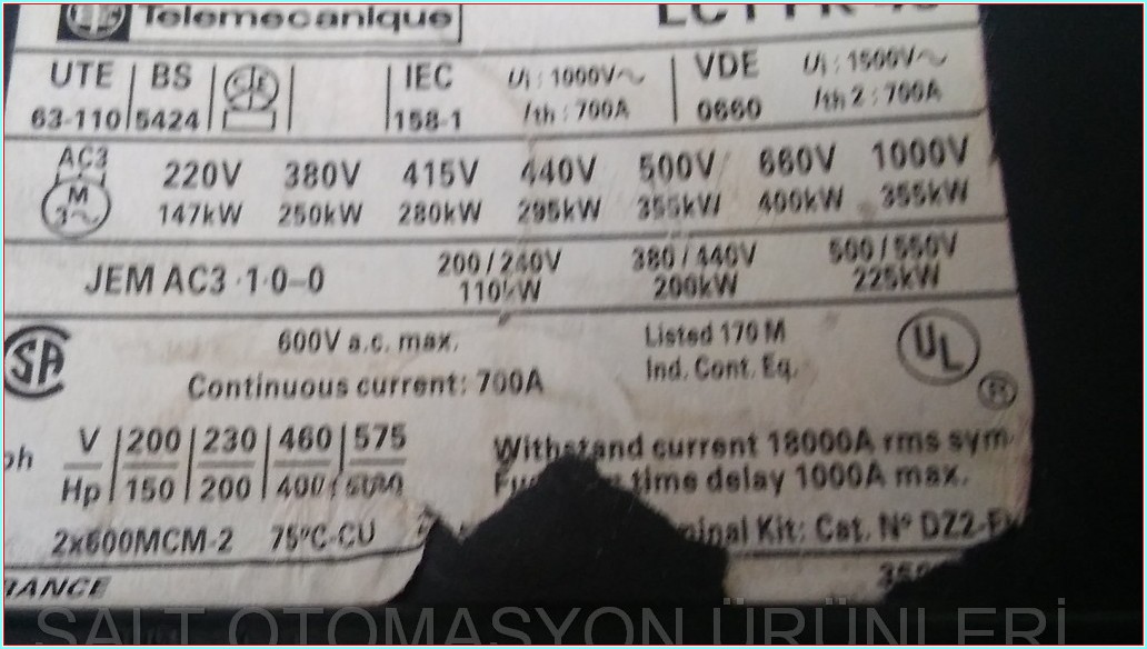 TELEMECANİQUE LC1FK43 700A KONTAKTÖR