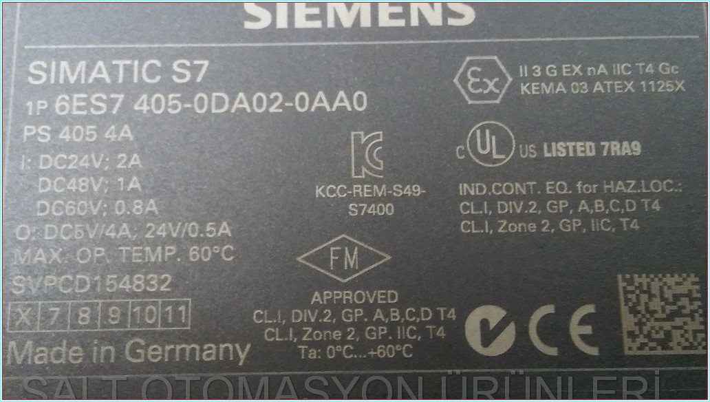 SIEMENS 6ES7 405-0DA02-0AA0 6ES7405-0DA02-0AA0 6ES7 400 PLC GÜÇ KAYNAĞI