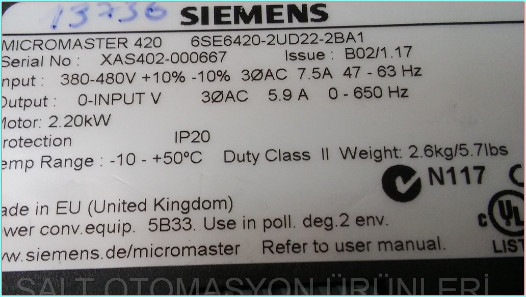 SIEMENS 6SE6420-2UD22-2BA1 2,2KW 380V AĞIR ŞART SÜRÜCÜ INVERTER DRIVER