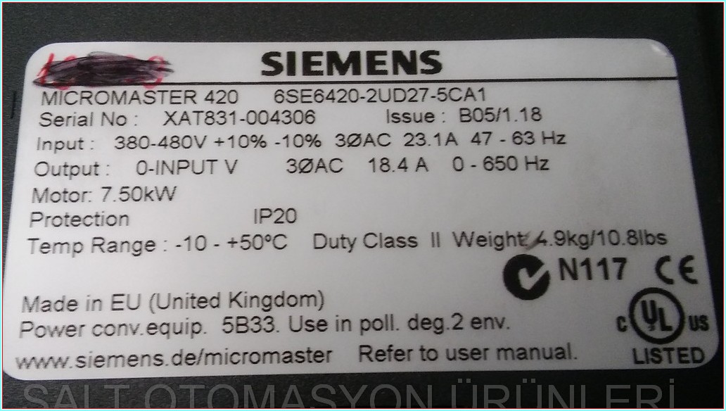 SIEMENS 6SE6420-2UD27-5CA1 MICROMASTER 7,5 KW SIFIR KUTULU SÜRÜCÜ