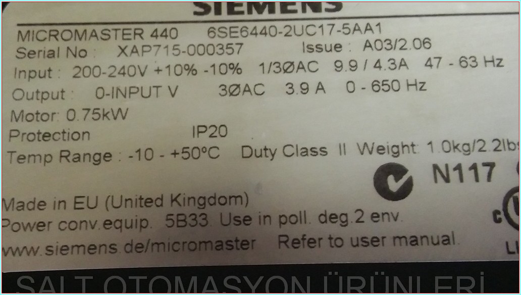 SIEMENS 6SE6440-2UC17-5AA1 MICROMASTER 440