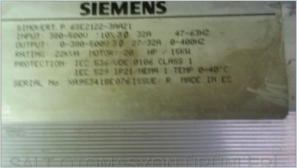 SIEMENS SIMOVERT P 6SE2122-3AA21 15KW SÜRÜCÜ HIZ KONTROL DRIVER