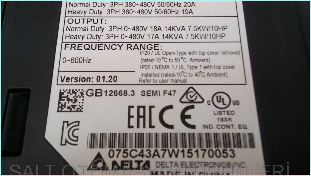 DELTA VFD075C43A C2000 7,5KW SÜRÜCÜ DRIVER INVERTER HIZ KONTROL CİHAZI