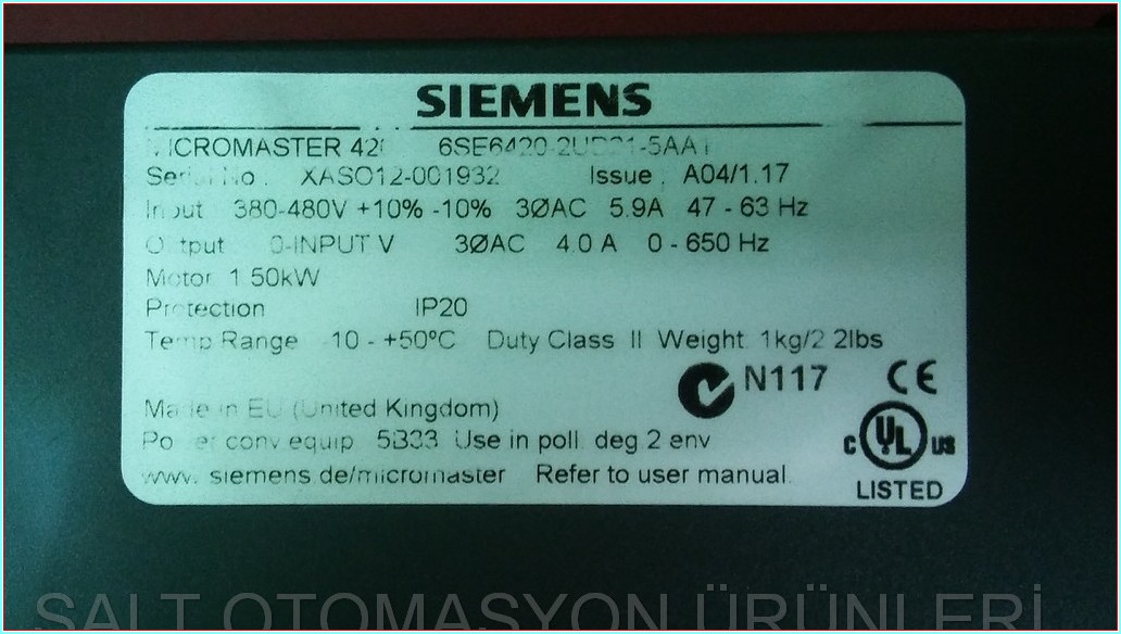SIEMENS 6SE6420-2UD21-5AA1 MICROMASTER 420 1,5KW 380V SÜRÜCÜ