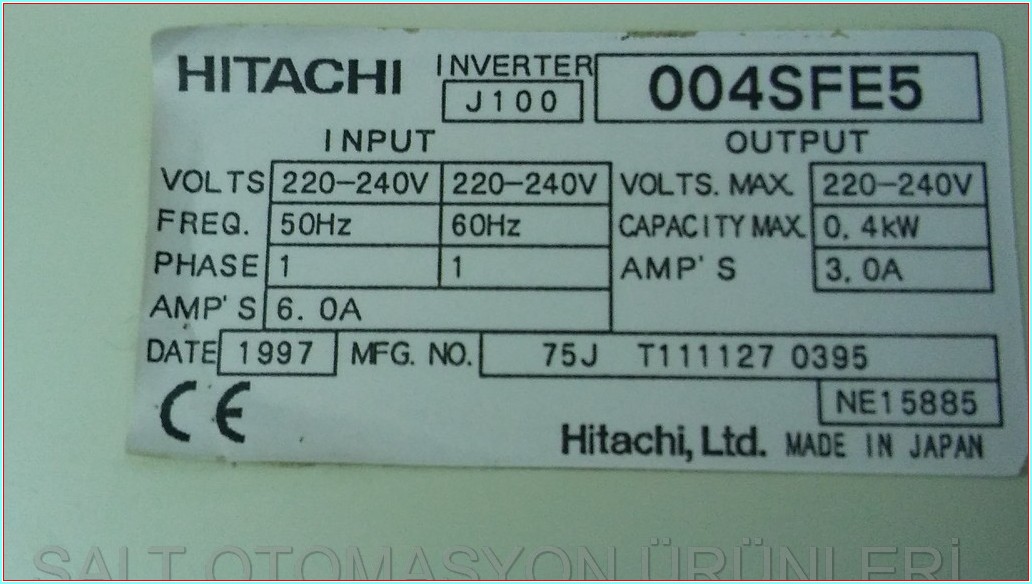 HITACHI J100 IGBT INVERTER 004SFE5 0,40KW SÜRÜCÜ DRIVER INVERTER