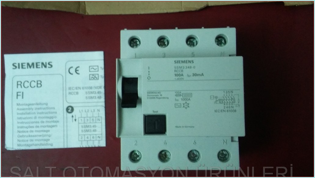 SIEMENS 5SM3 348-0 RCCB 100A 30MA SIFIR KUTULU KAÇAK AKIM TRİFAZE