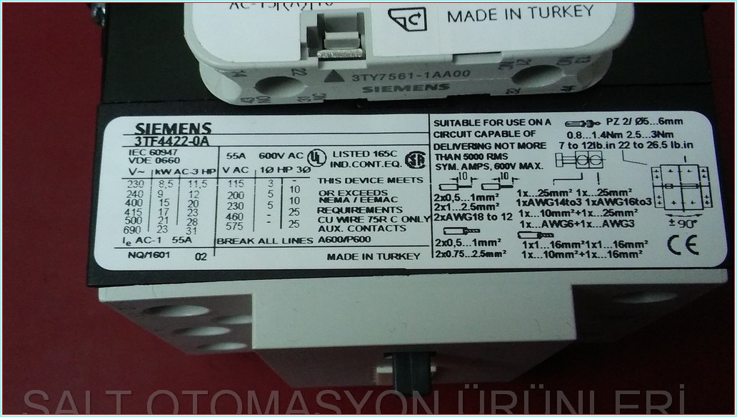 SIEMENS 3TF44 22-0AP0 3TF4422-0A 3TF44 15KW 3RT2027-1AP00 SIFIR KUTULU KONTAKTÖR