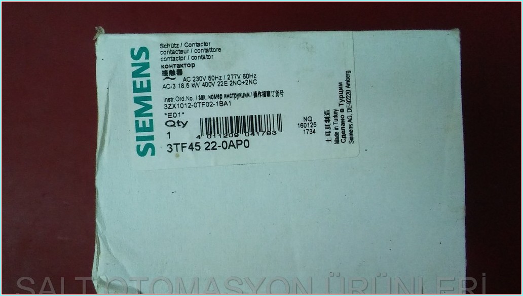 SIEMENS 3TF45 22-0AP0 3TF4522-0A 3TF45 18,5KW SIFIR KUTULU KONTAKTÖR