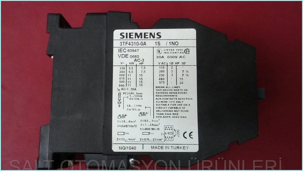 SIEMENS 3TF43 3TF4310-0A 3TF43-10E KONTAKTÖR
