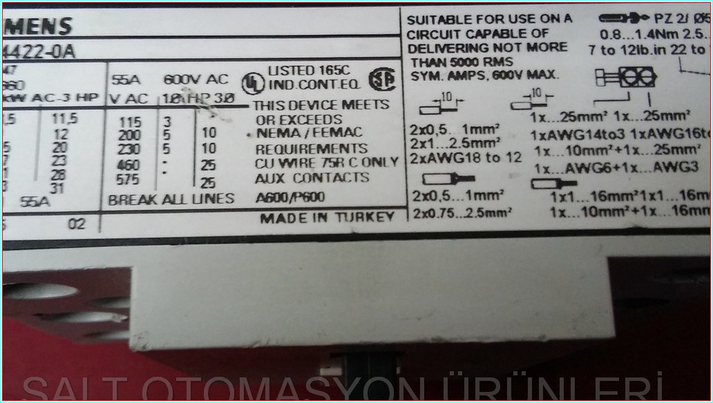 SIEMENS 3TF44 3TF4422-0A 220V KONTAK BOBİNLİ KONTAKTÖR (İKİNCİ EL)