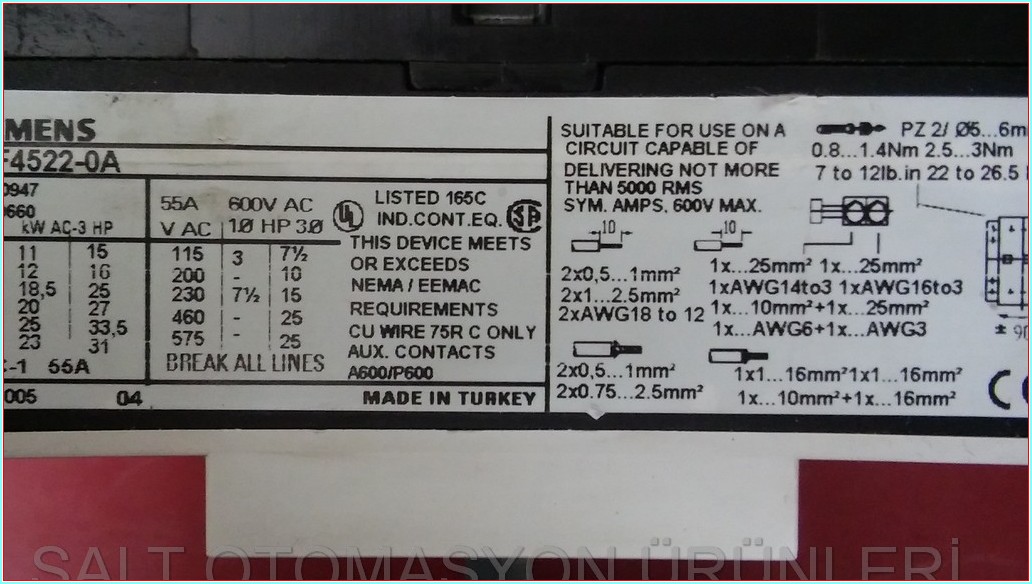 SIEMENS 3TF45 3TF4522-0A KONTAKTÖR SIFIRDAN FARKSIZ