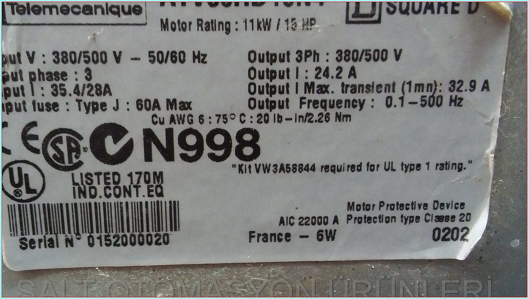 TELEMECANİQUE ATV58HD16N4 ATV58 ALTİVAR 58 ATV58HD16N4 11 KW 24,2A SÜRÜCÜ