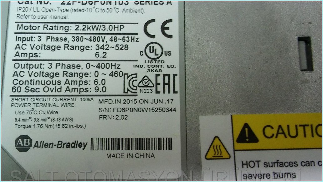 ALLEN BRADLEY 22F-D6P0N103 POWERFLEX 4M 2,2KW SIFIR SÜRÜCÜ INVERTER DRIVER