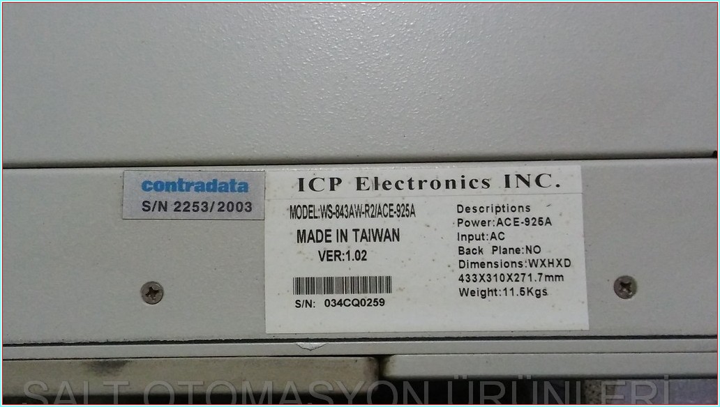 ICP ELECTRONICS WS-843AW-R2 WS-843AW-R2 ACE-925A INDUSTRIAL PC OPERATÖR PANEL
