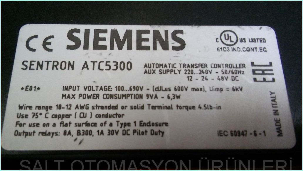 SIEMENS SENTRON ATC5300 3KC9000-8TL30 SIFIR KUTULU AUTOMATIC TRANFER CONTROLLER OTOMATİK TRANSFER KONTROL CİHAZI