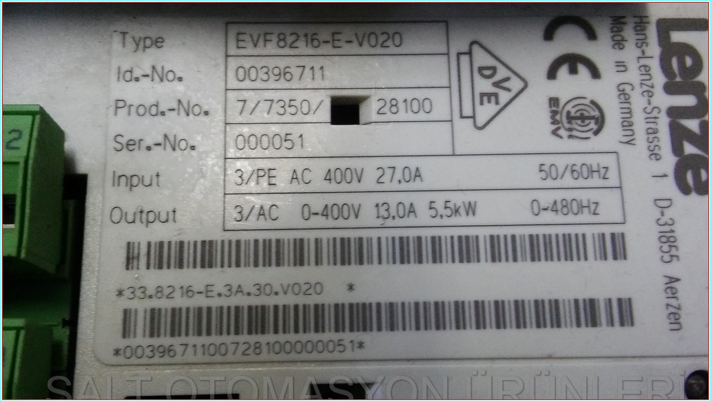 LENZE EVF8216-E-V020 EVF8216-E 5,5KW SÜRÜCÜ INVERTER DRIVER LENZE 5,5 KW HIZ KONTROL CİHAZI