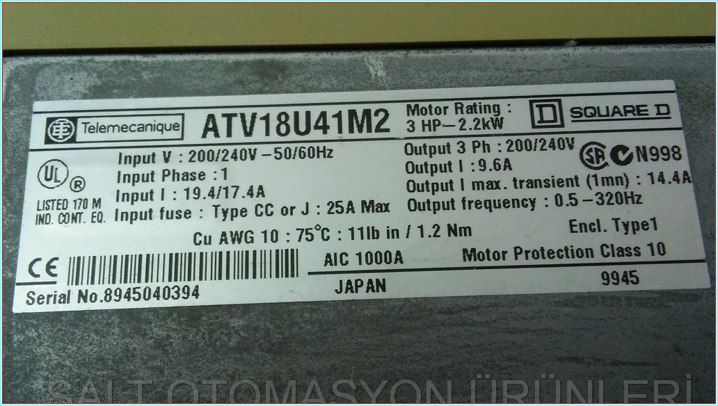 TELEMECANİQUE ATV18U41M2 2,2KW SÜRÜCÜ ALTİVAR 18 ATV18 SQUARE D