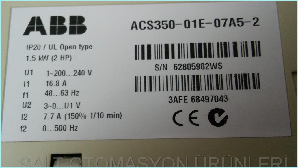 ABB ACS350-01E-07A5-2 1,5KW SÜRÜCÜ INVERTER DRIVER HIZ KONTROL CİHAZI