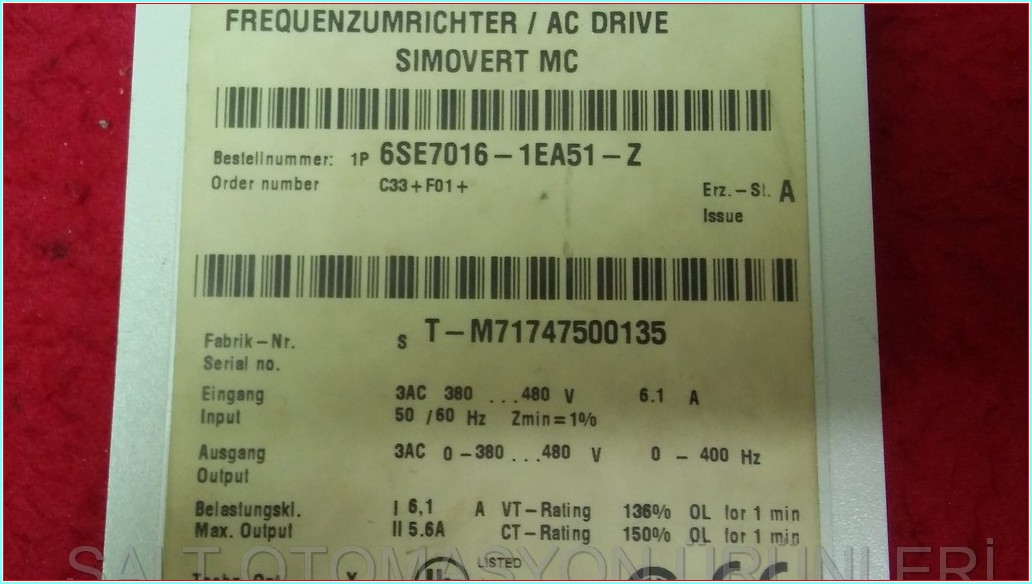 SIEMENS 6SE7016-1EA51-Z FREQUENZUMRICHTER AC DRIVE SIMOVERT MC MASTERDRIVE