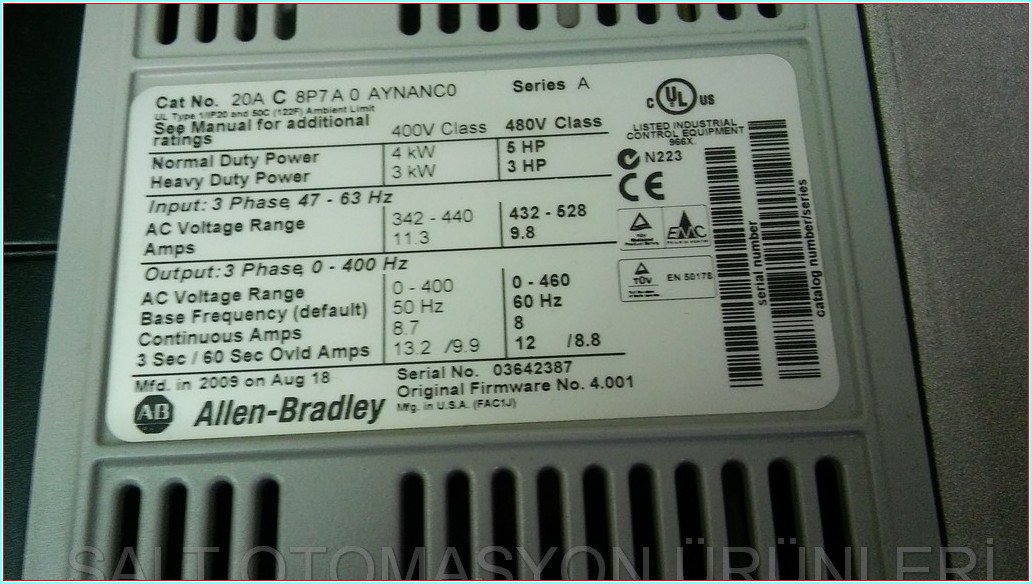 ALLEN BRADLEY POWER FLEX70 20A C 8P7A 0 AYNANC0 4KW SÜRÜCÜ ALLEN-BRADLEY