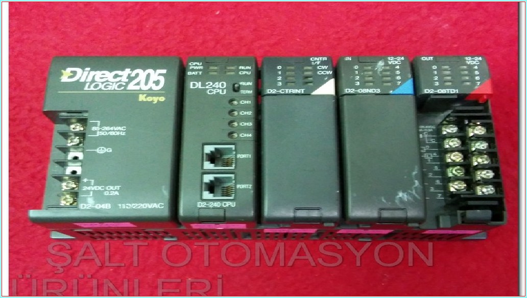 KOYO D2-04B D2-240 CPU D2-CTRINT D2-08ND3 D2-08TD1 DİRECT LOGİC 205 PLC TAKIM