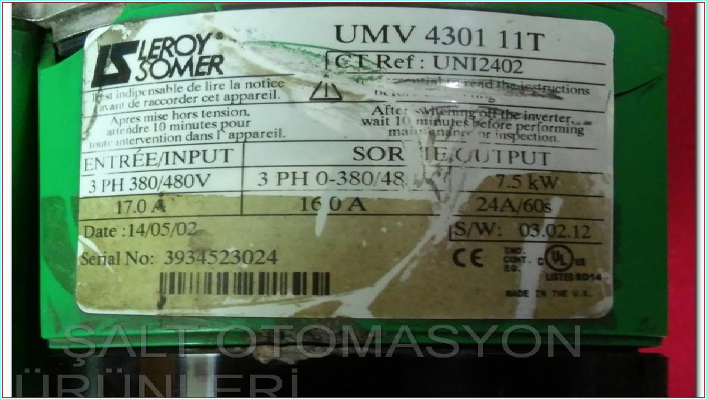 LEROY SOMER UNI2402 UMV 4301 11T 7,5KW SÜRÜCÜ UNİ2402 EMERSON