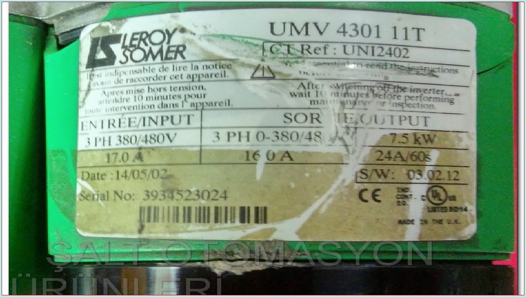 LEROY SOMER UNI2402 UMV 4301 11T 7,5KW SÜRÜCÜ UNİ2402 EMERSON