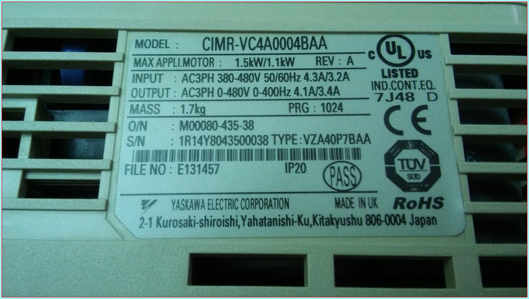 YASKAWA CIMR-VC4A0004BAA 1,5KW V1000 INPUT 380V SÜRÜCÜ V1000 1,5KW FANSIZ SOGUTUCU