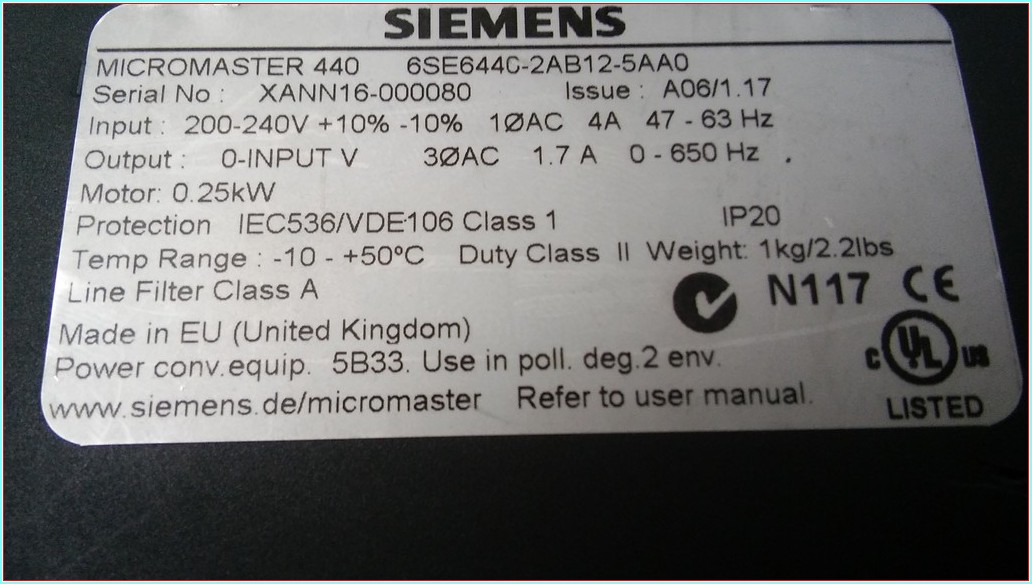 SIEMENS 6SE6440-2AB12-5AA0 MICROMASTER 440 0,25KW SÜRÜCÜ