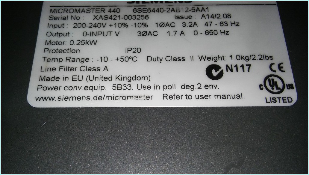 SIEMENS 6SE6440-2AB12-5AA0 MICROMASTER 440 0,25KW SÜRÜCÜ