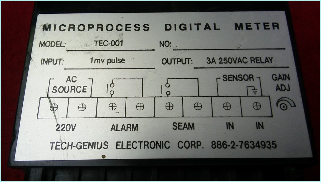 TECH-GENIUS ELECTRONIC MICROPROCESS DIGITAL METER CORP 886-2-7634935 METRE SAYICI KUN-NAN