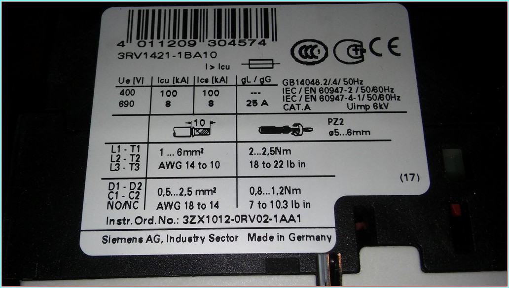 SIEMENS 3RV1421-1BA10 1,4-2A MOTOR KORUMA ŞALTER TİPİ