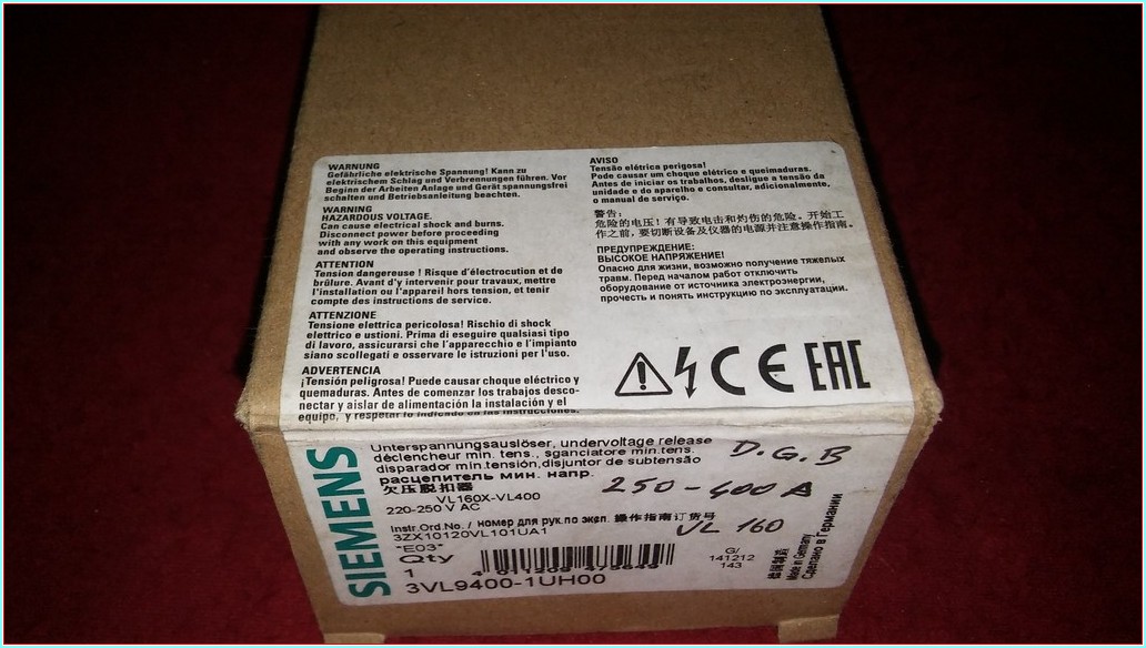 SIEMENS 3VL9400-1UH00 3VL94001UH00 220-250VAC VL160-400A KADAR DÜŞÜK GERİLİM BOBİNİ
