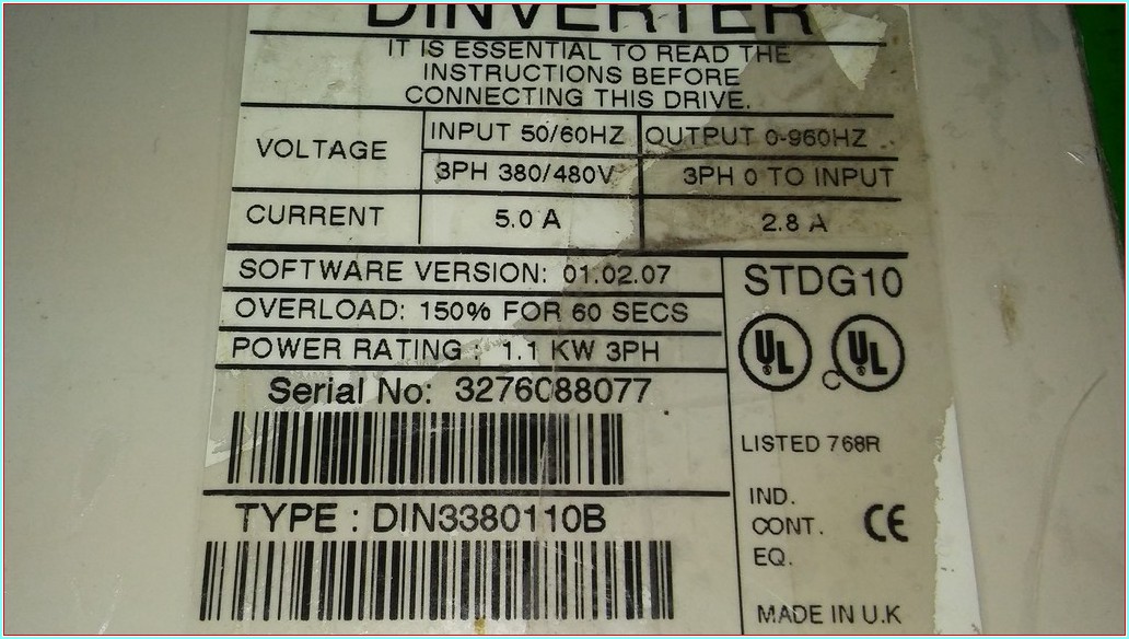 CONTROL TECHNIQUES DIN3380110B DINVERTER1,1KW SÜRÜCÜ INPUT 380V