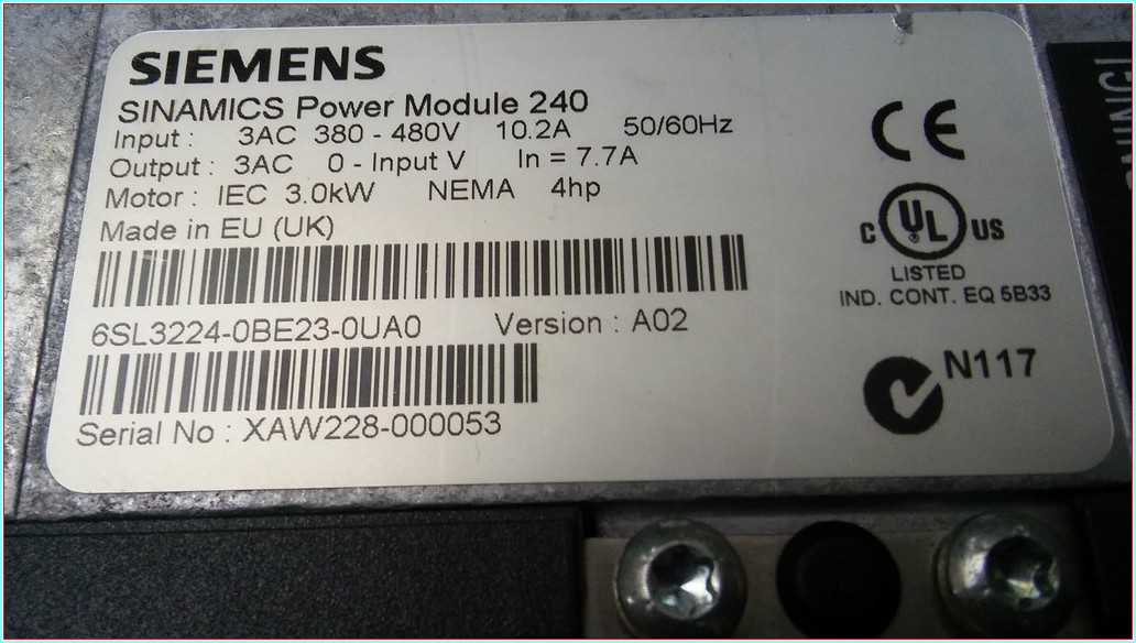 SIEMENS 6SL3224-0BE23-0UA0 SINAMICS POWER MODULE 240 3,0KW 7,7A SÜRÜCÜ