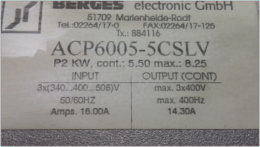 BERGES ACP6005-5CSLV ELECTRONİC GMBH 8,25KW SÜRÜCÜ 