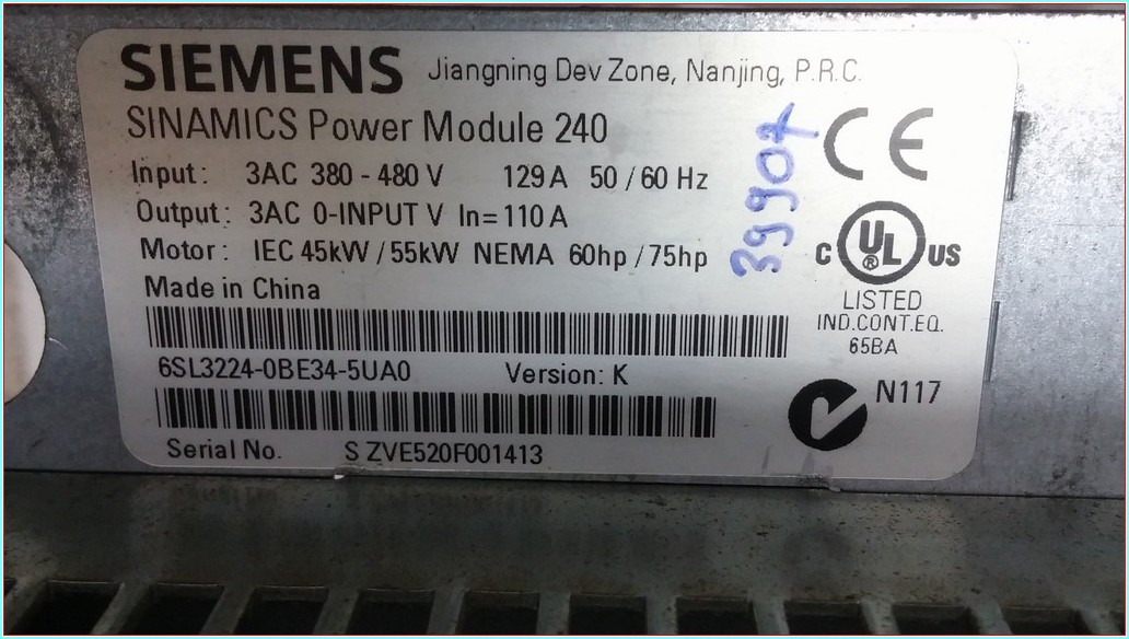 SIEMENS 6SL3224-0BE34-5UA0 VERSİYON K SINAMICS POWER 240 55KW 110A SÜRÜCÜ