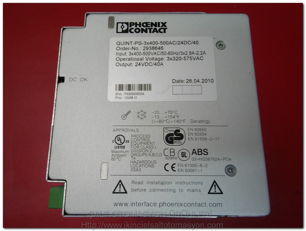 PHOENIX CONTACT QUINT-PS-3X400-500AC-24DC-40 2938646 24VDC 40A GÜÇ KAYNAĞI POWER SUPPLY