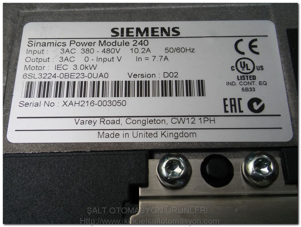SIEMENS 6SL3224-0BE23-0UA0 MODULE 240 VERSION D02 3KW 10,2A SÜRÜCÜ SIFIR KUTULU