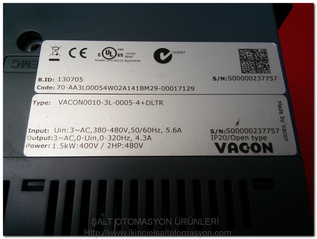 VACON VACON0010-3L-0005-4 DLTR 1,5KW 480V SÜRÜCÜ