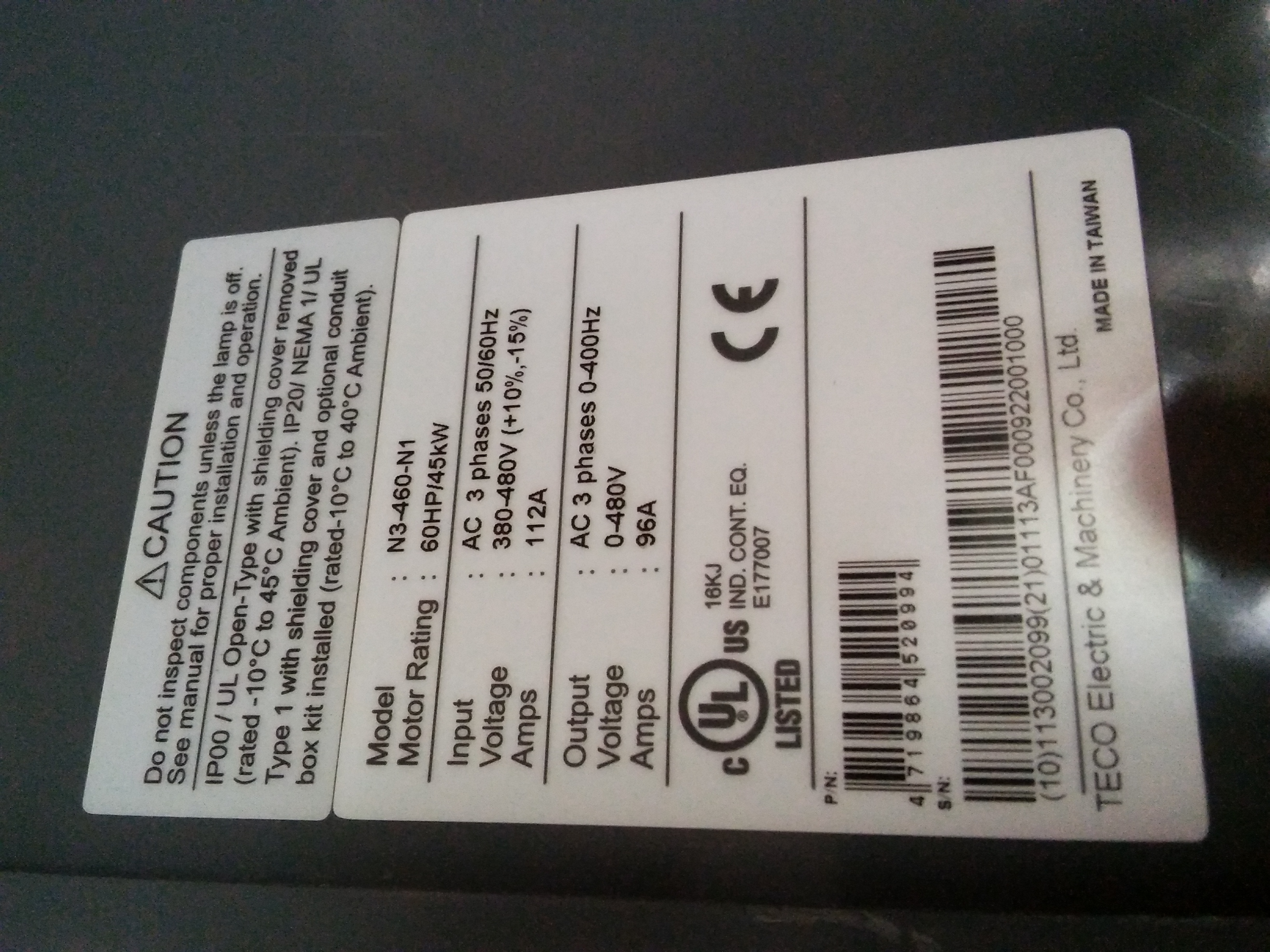 TECO N3-460-N1 45KW SÜRÜCÜ N3 AC DRİVE 400V CLASS 45 KW INVERTER