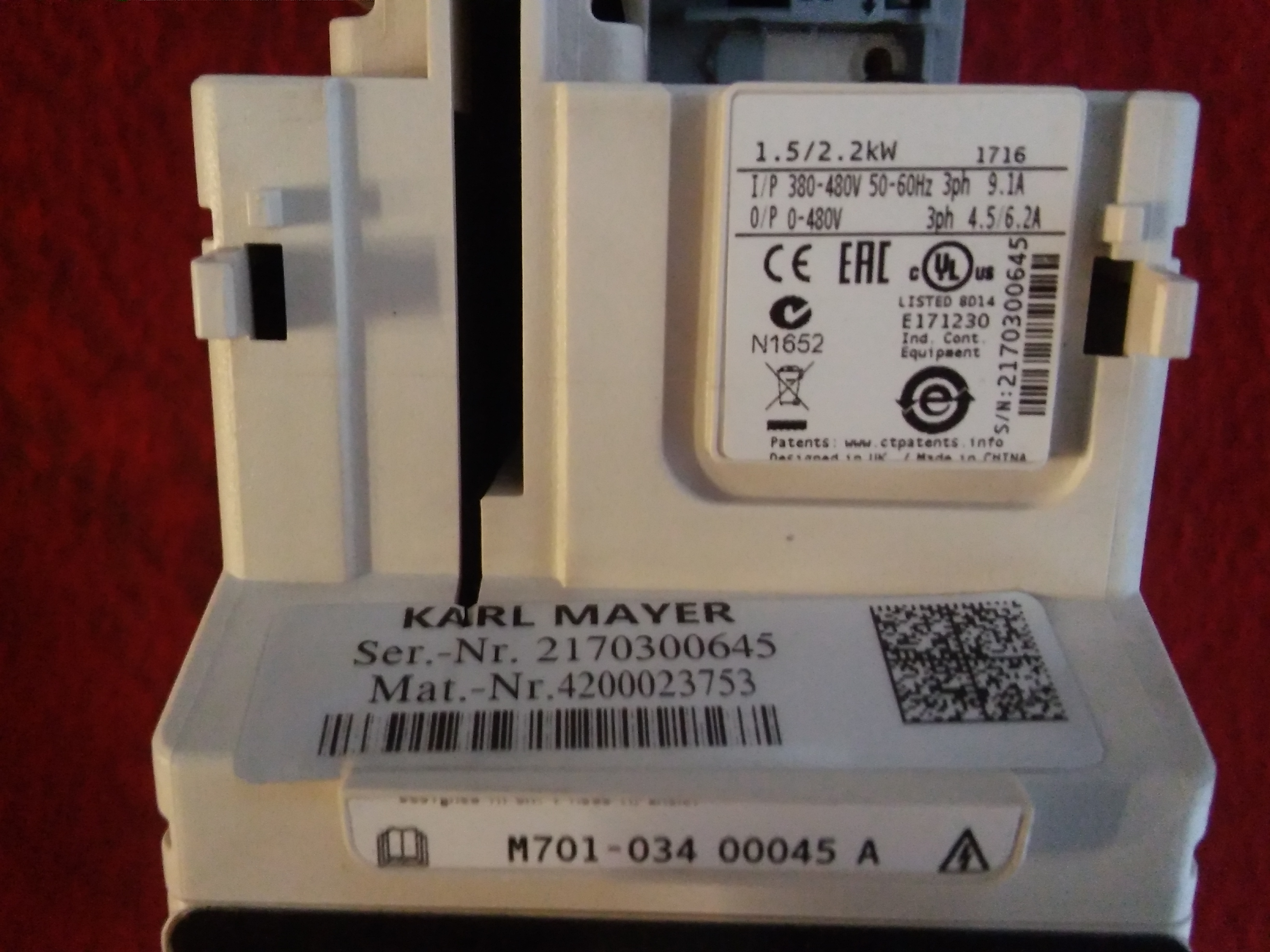 KARL MAYER M701-034 00045 A 2,2KW SÜRÜCÜ CONTROL TECHNIQUES 2,2 KW INVERTER