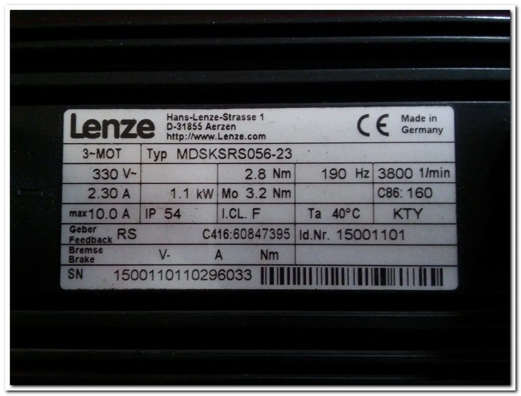 LENZE MDSKSRS056-23 1,1KW SERVO MOTOR