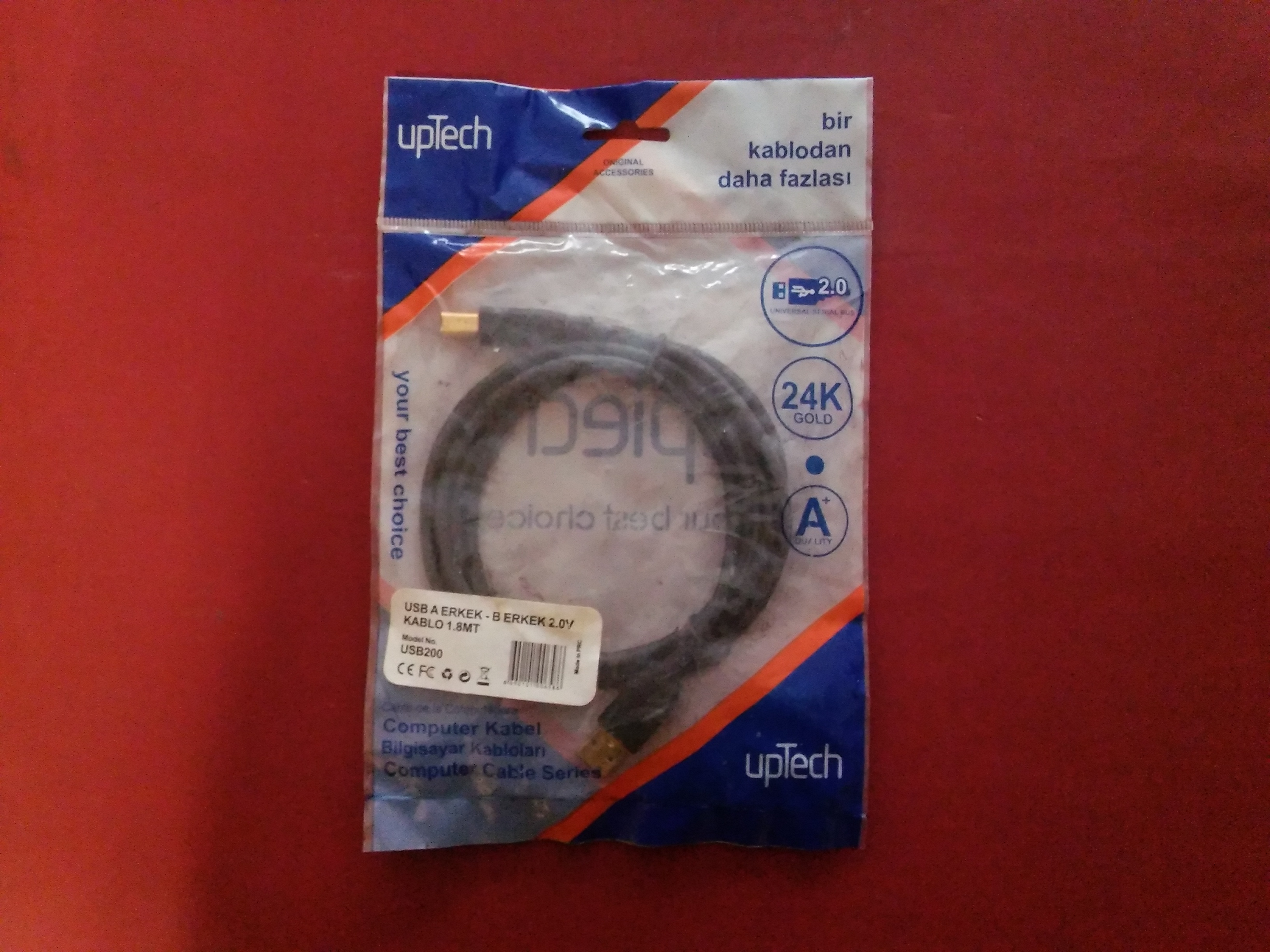 UPTECH USB200 1,8MT USB A ERKEK - B ERKEK 2,0V KABLO SIFIR KUTULU COMPUTER KABEL BİLGİSAYAR KABLOSU