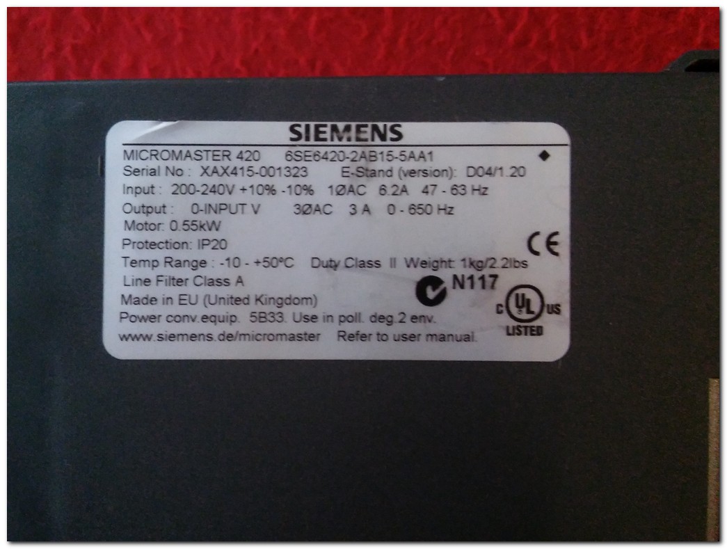 SIEMENS 6SE6420-2AB15-5AA1 0,55KW SIFIR SÜRÜCÜ MICROMASTER 0,55 KW INVERTER