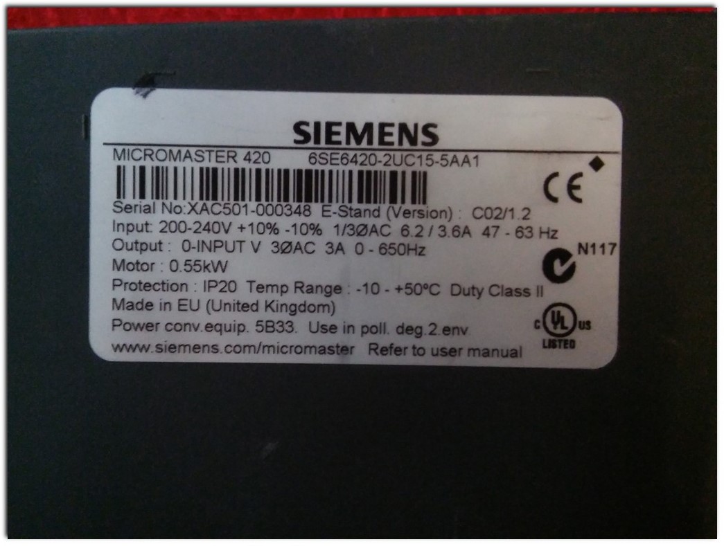 SIEMENS 6SE6420-2UC15-5AA1 0,55 KW SÜRÜCÜ MICROMASTER 420 0,55 KW INVERTER